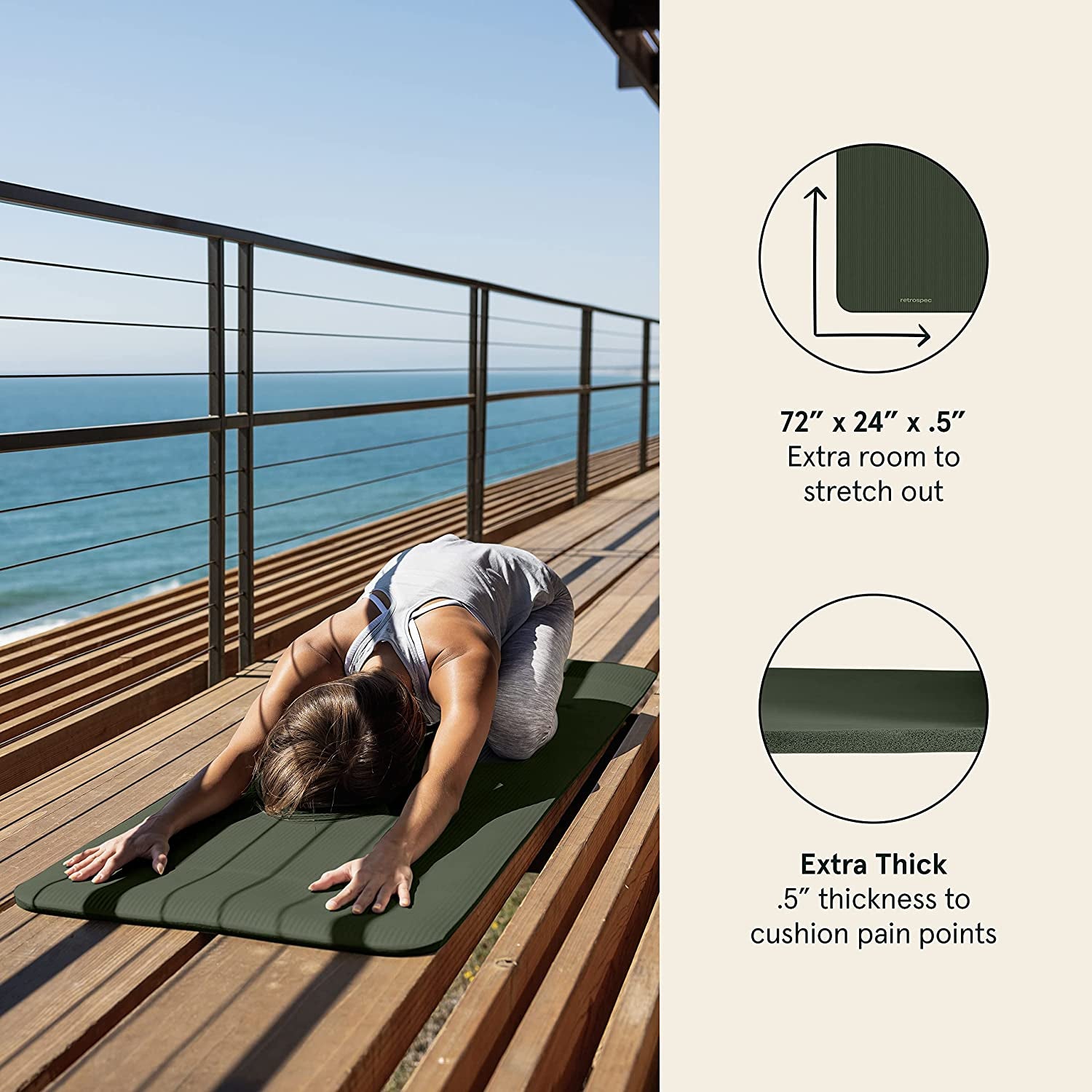 Solana Yoga Mat 1" & 1/2" Thick W/Nylon Strap for Men & Women - Non Slip Exercise Mat for Yoga