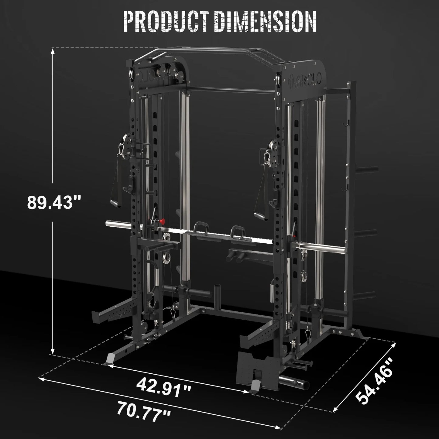 Smith Machine, All-In-One Power Rack Cage with Adjustable Cable Crossover, Vertical Leg Press and Smith Bar with 1500 Lbs Capacity Barbell Combo