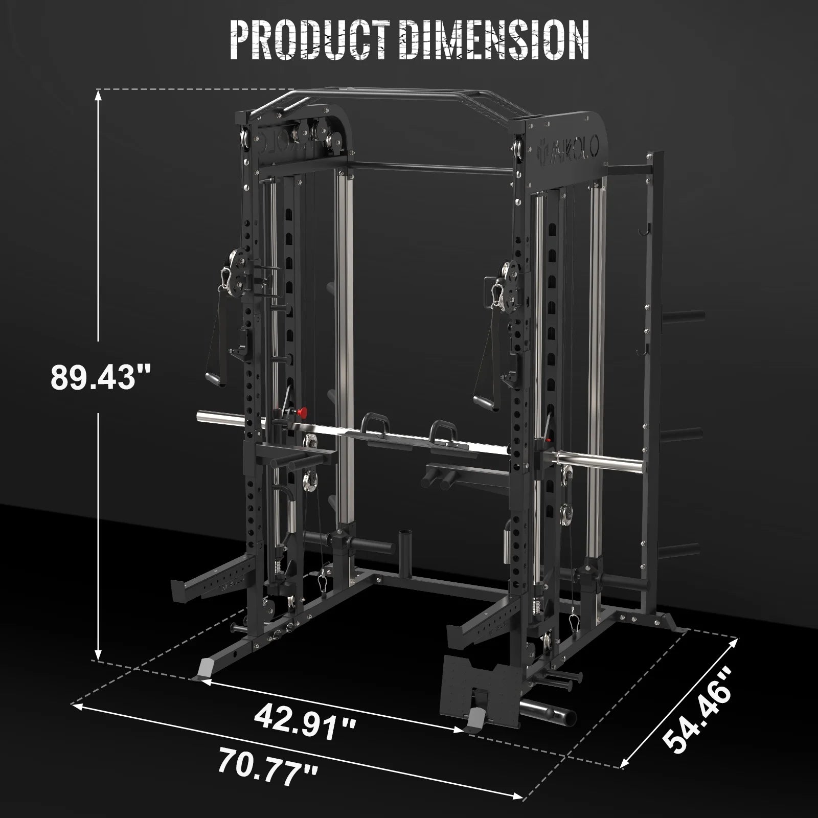 Smith Machine, All-In-One Power Rack Cage with Adjustable Cable Crossover, Vertical Leg Press and Smith Bar with 1500 Lbs Capacity Barbell Combo