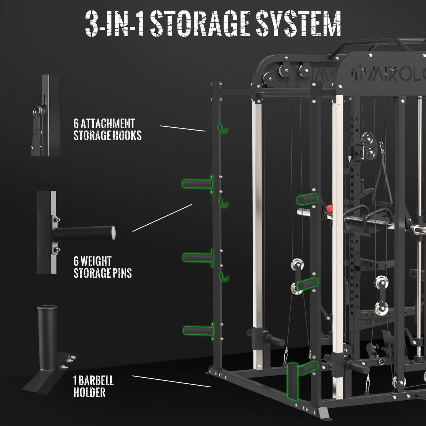 Smith Machine, All-In-One Power Rack Cage with Adjustable Cable Crossover, Vertical Leg Press and Smith Bar with 1500 Lbs Capacity Barbell Combo