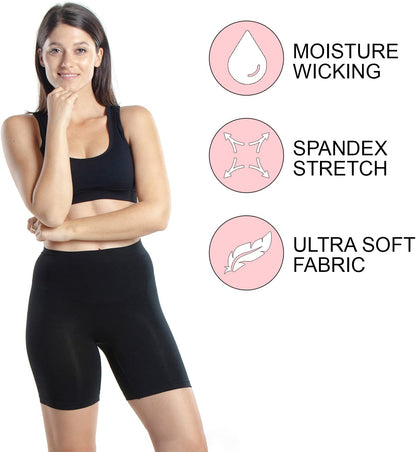 Slip Shorts | 3-Pack Black Bike Shorts | Cotton Spandex Stretch Boyshorts for Yoga