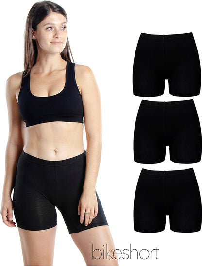 Slip Shorts | 3-Pack Black Bike Shorts | Cotton Spandex Stretch Boyshorts for Yoga