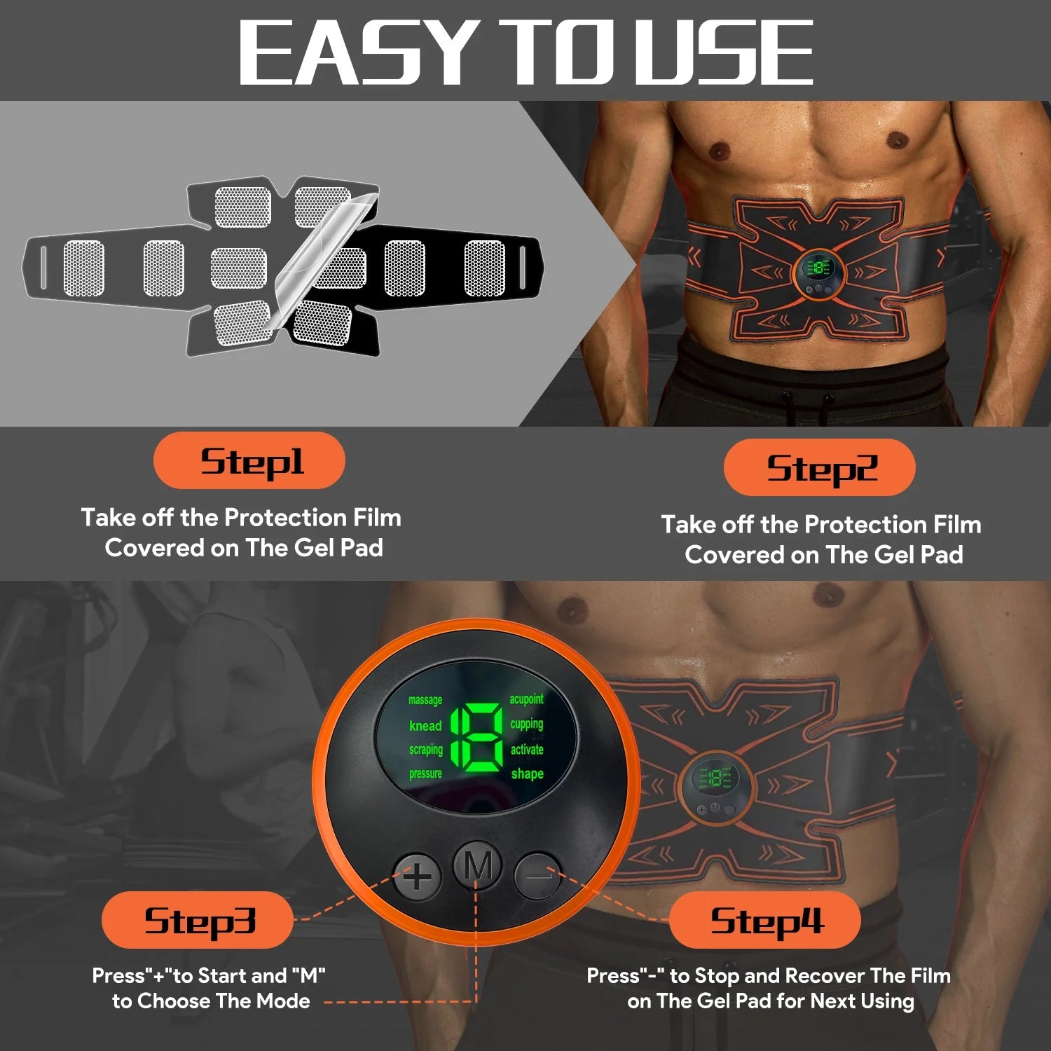 Abs Stimulator, Ab Stimulator, Rechargeable Ultimate Muscle Toner Trainer Fit for Men Women Abdominal Fitness Workout EMS Muscle Stimulation with 16 Extra Gel Pads